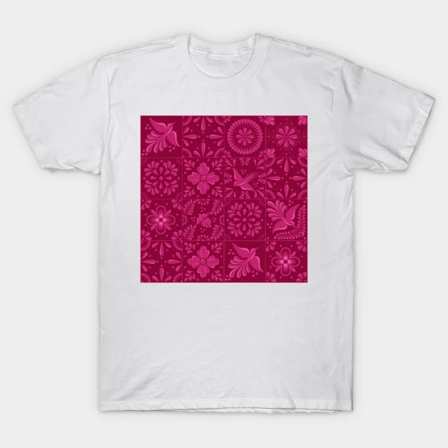 Mexican Pink Talavera Tiles Pattern by Akbaly T-Shirt by Akbaly